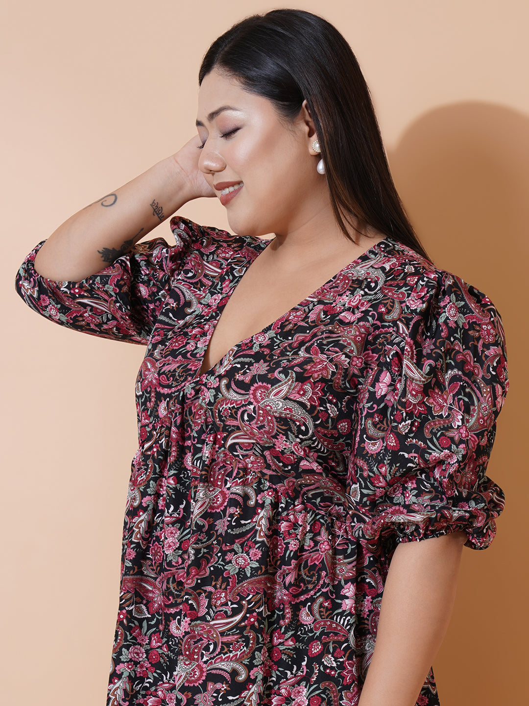 Women Plus Size Multi colour printed Crepe Maxi Dress