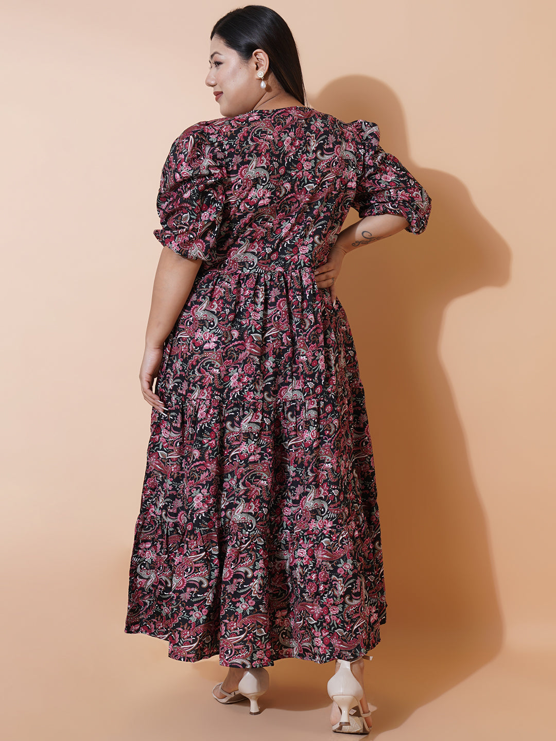 Women Plus Size Multi colour printed Crepe Maxi Dress