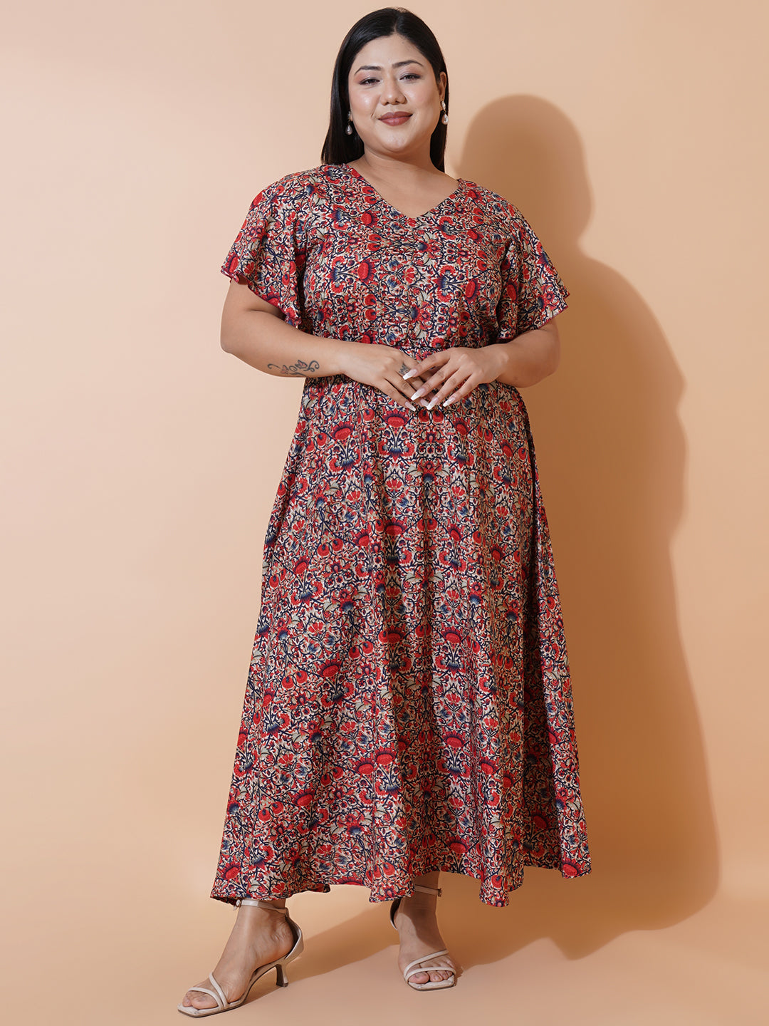 Women Plus Size Multi Printed Crepe Maxi Dress