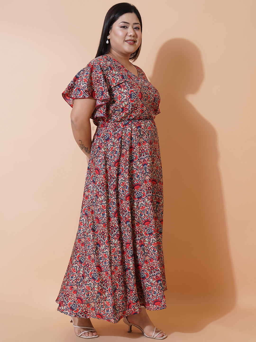 Women Plus Size Multi Printed Crepe Maxi Dress