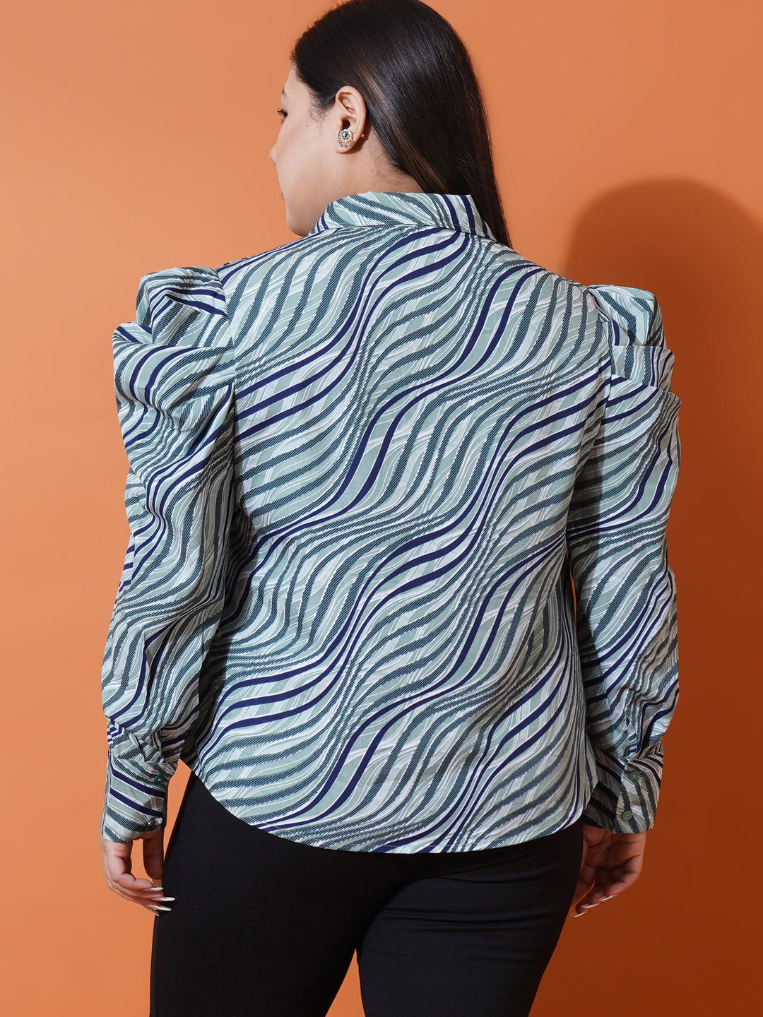 Women Plus Size Abstract Print Crepe Shirt Style Top