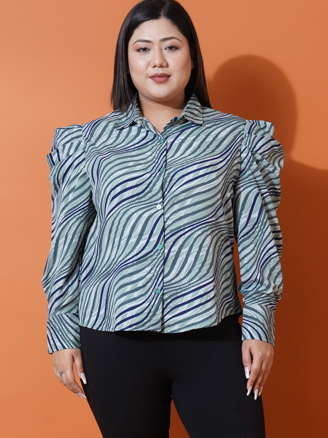Women Plus Size Abstract Print Crepe Shirt Style Top
