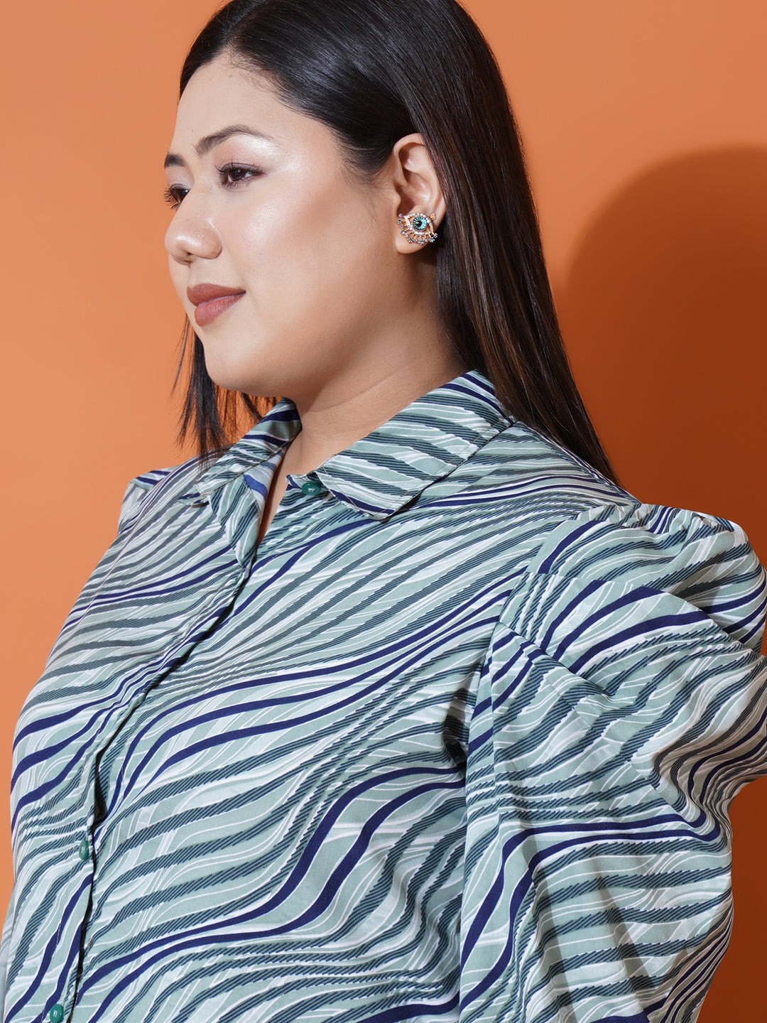 Women Plus Size Abstract Print Crepe Shirt Style Top