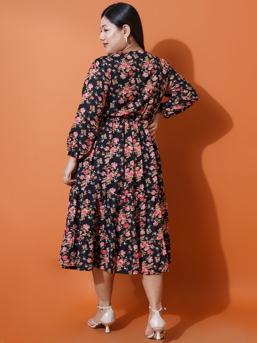 Women Plus size Georgette V-Neck Tiered Dress