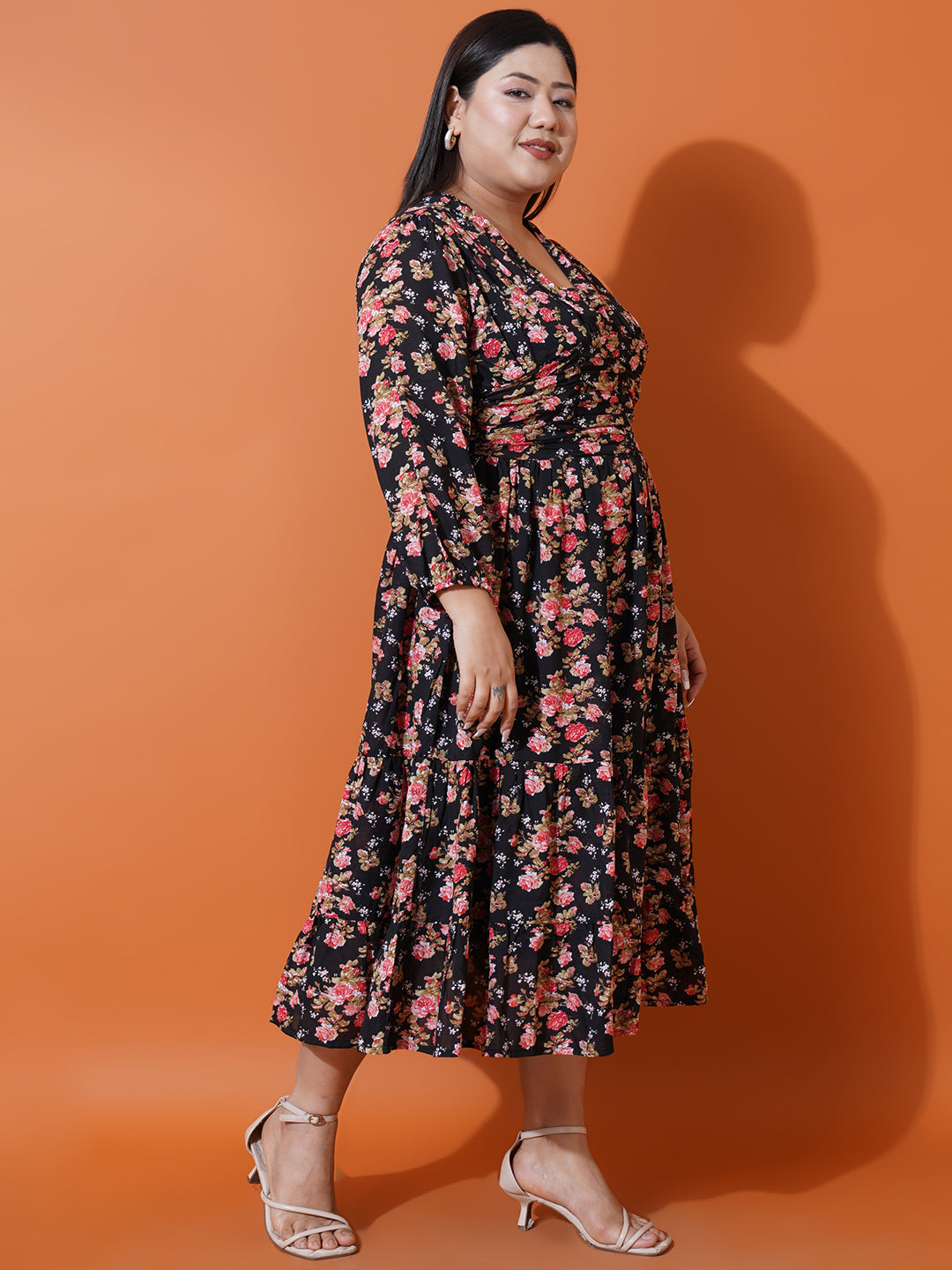 Women Plus size Georgette V-Neck Tiered Dress