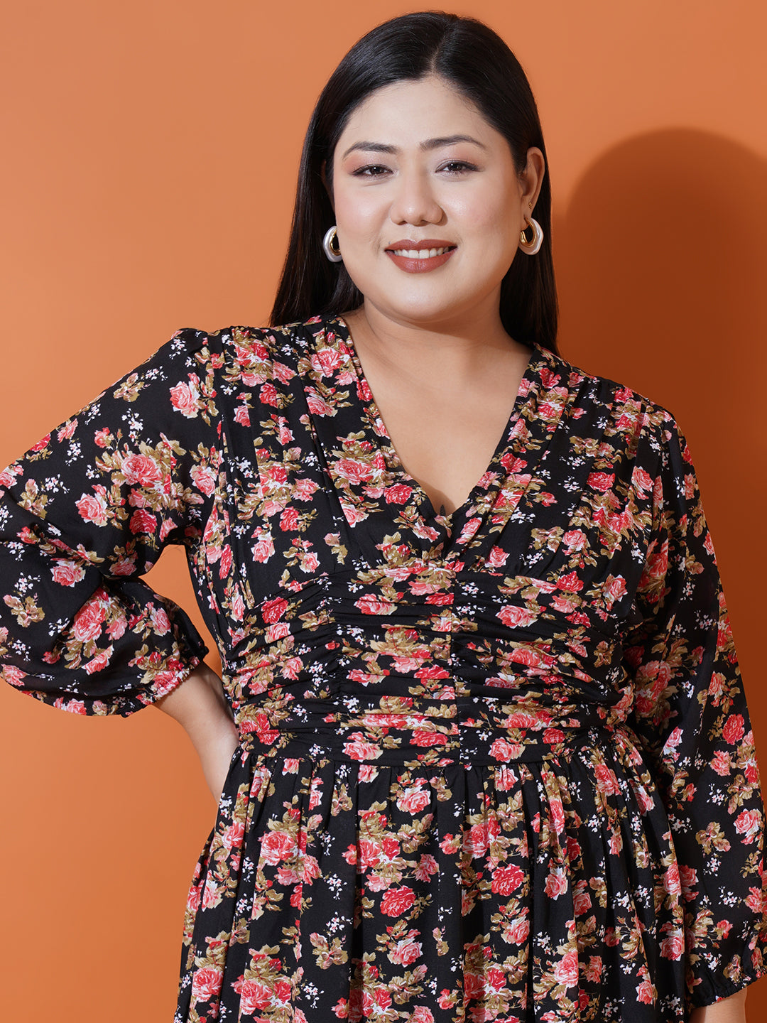 Women Plus size Georgette V-Neck Tiered Dress