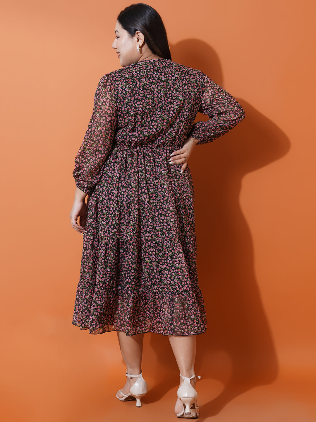 Women Plus size Georgette V-Neck Tiered Dress