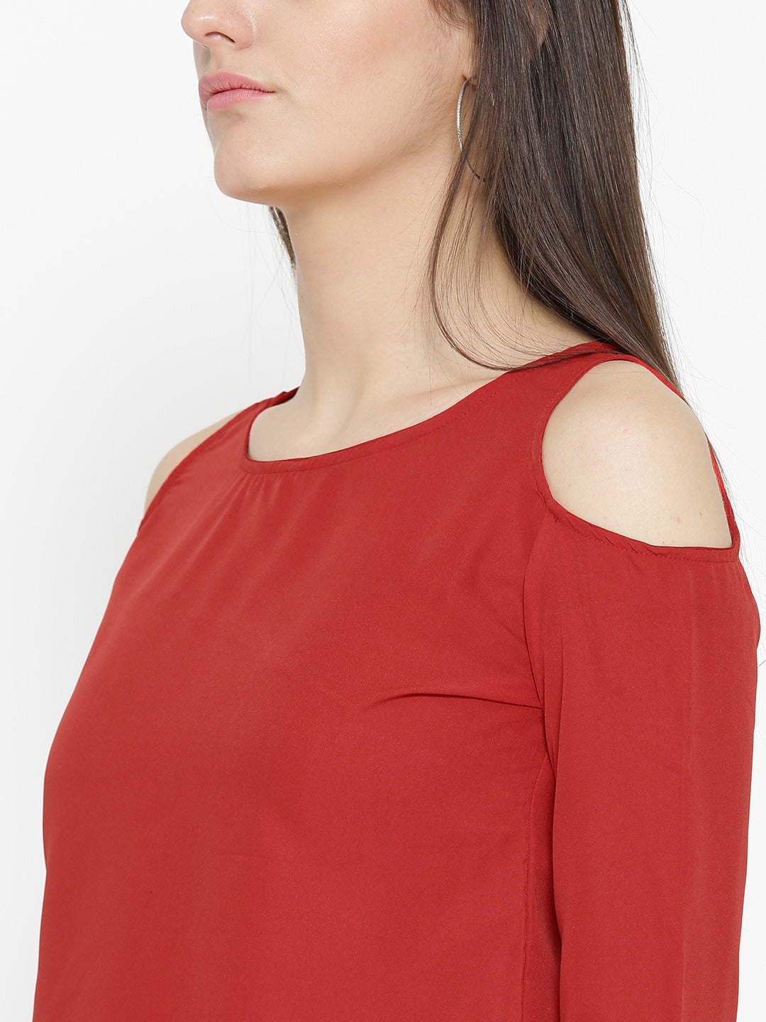 Women Red Solid Cold Shoulder Top