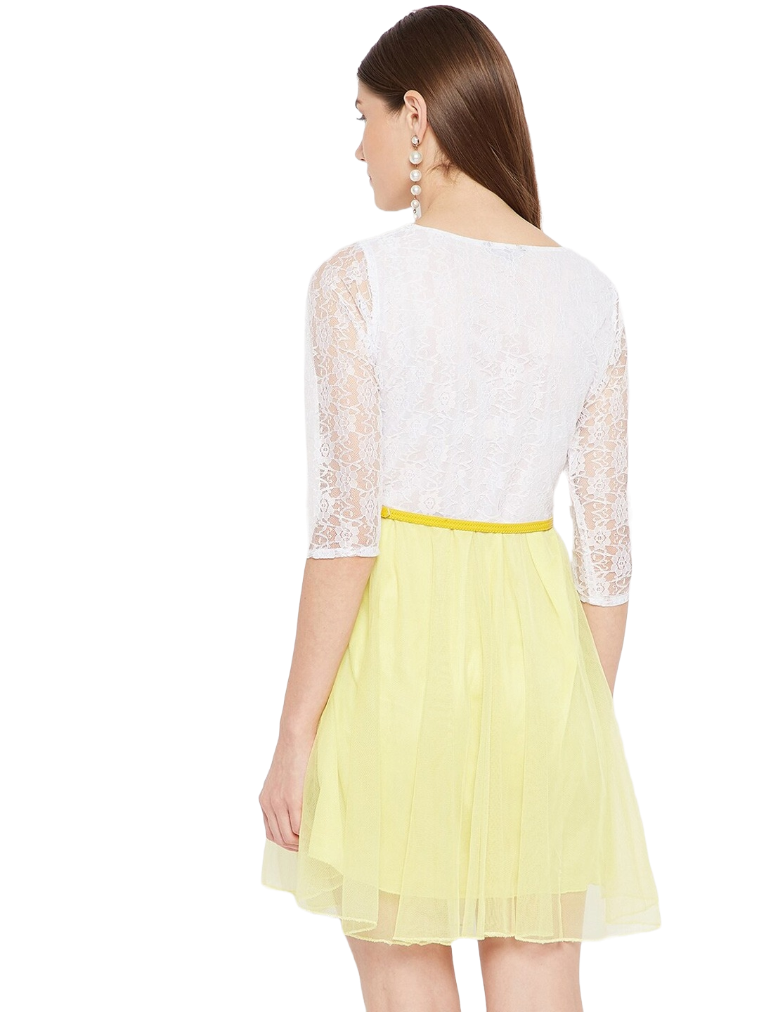 Women Yellow & White Colourblocked Net Dress