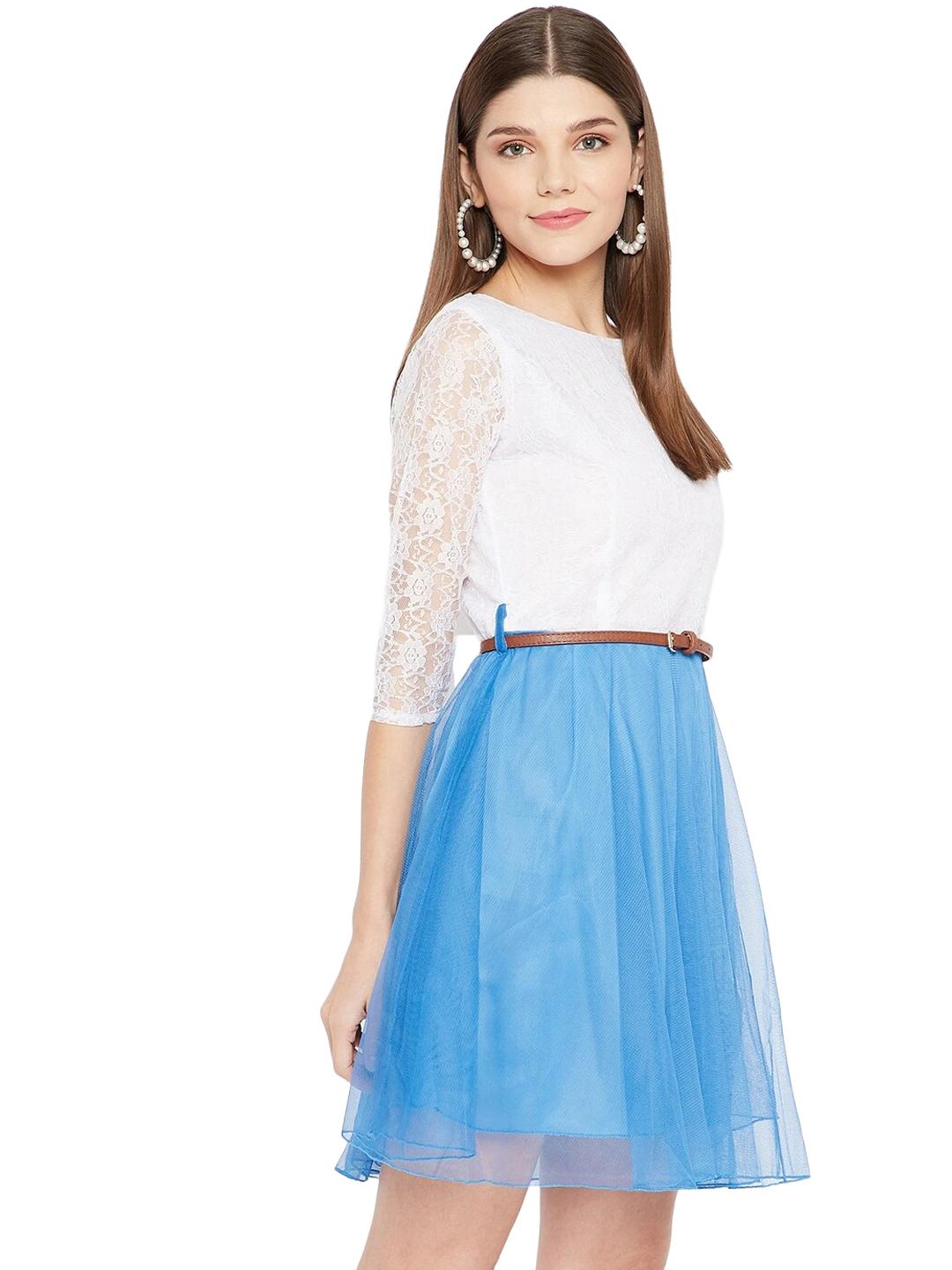 Women Blue & White Net Dress