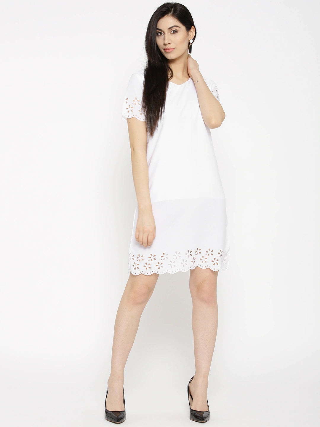 Women White Solid A-Line Dress