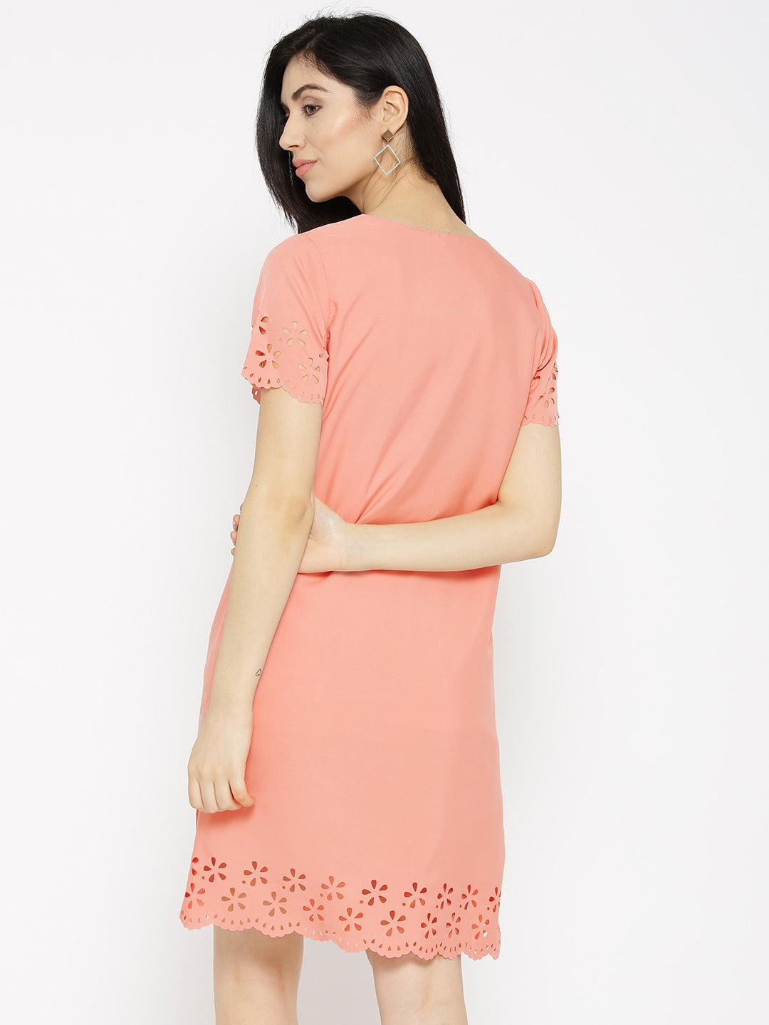 Women Peach-Coloured Solid A-Line Dress