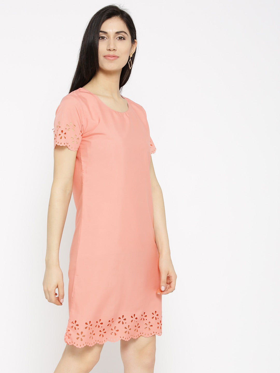 Women Peach-Coloured Solid A-Line Dress