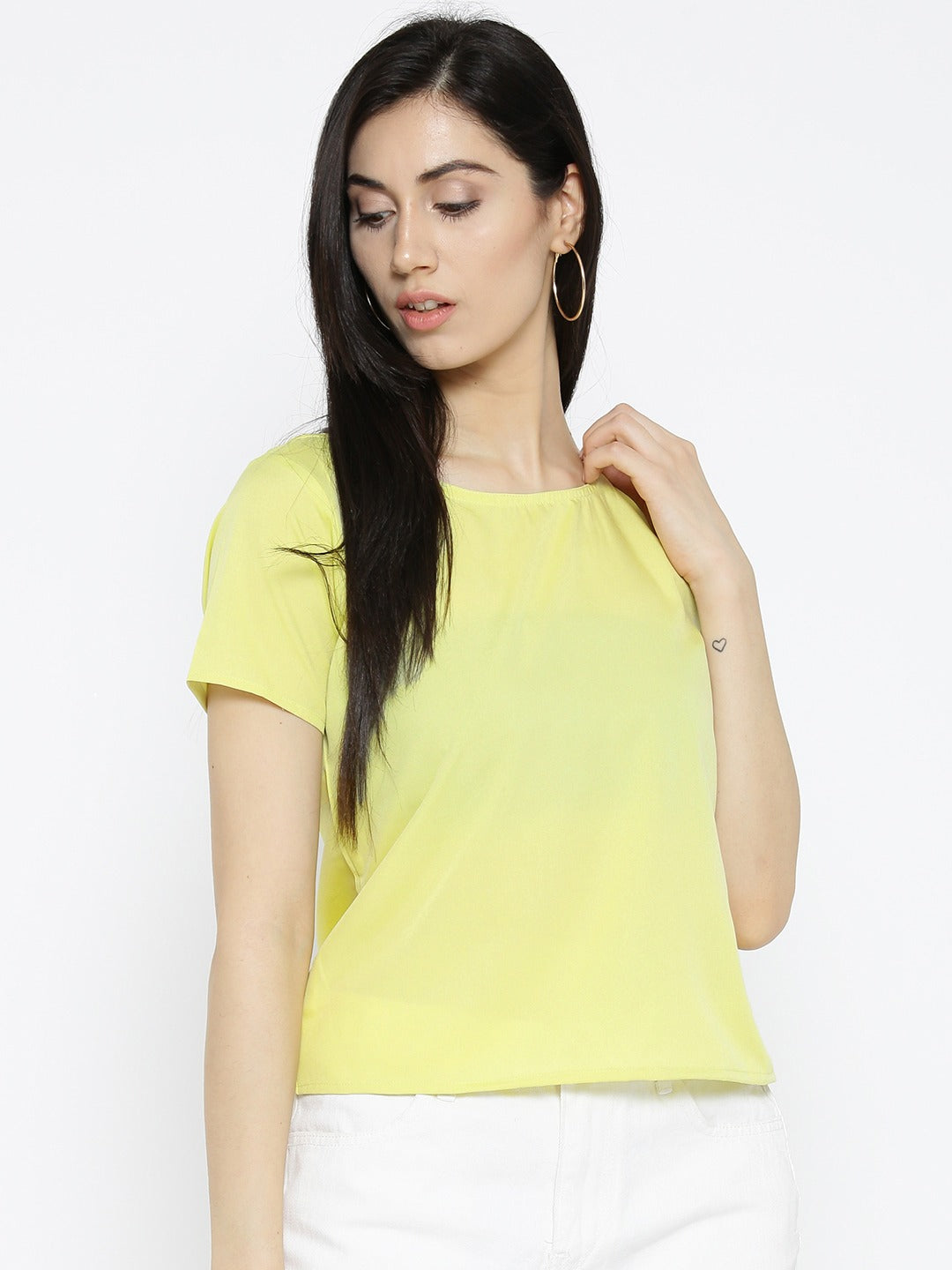 Women Yellow Solid Styled Back Top