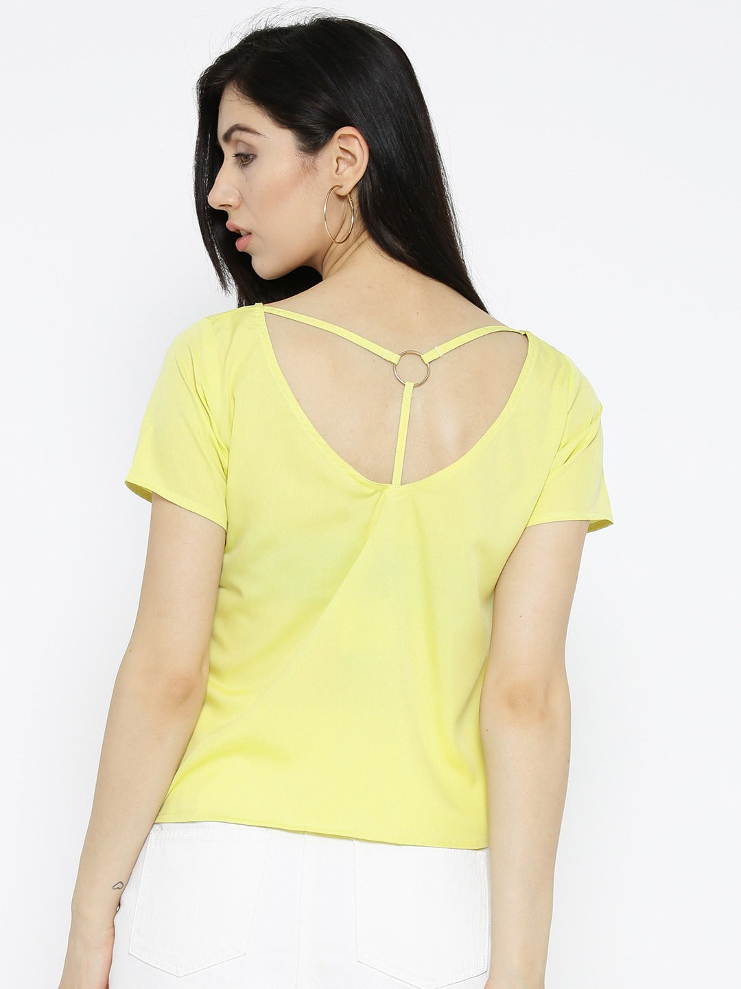 Women Yellow Solid Styled Back Top