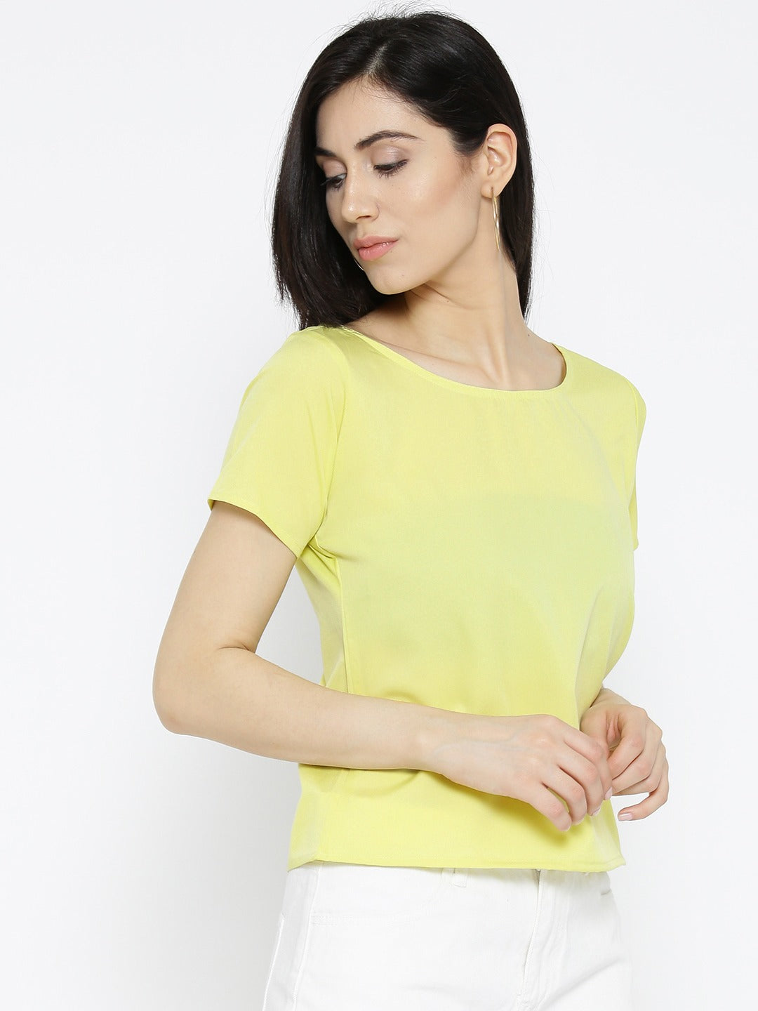 Women Yellow Solid Styled Back Top