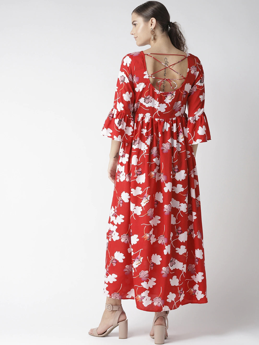 Women Red & White Floral Print Maxi Dress
