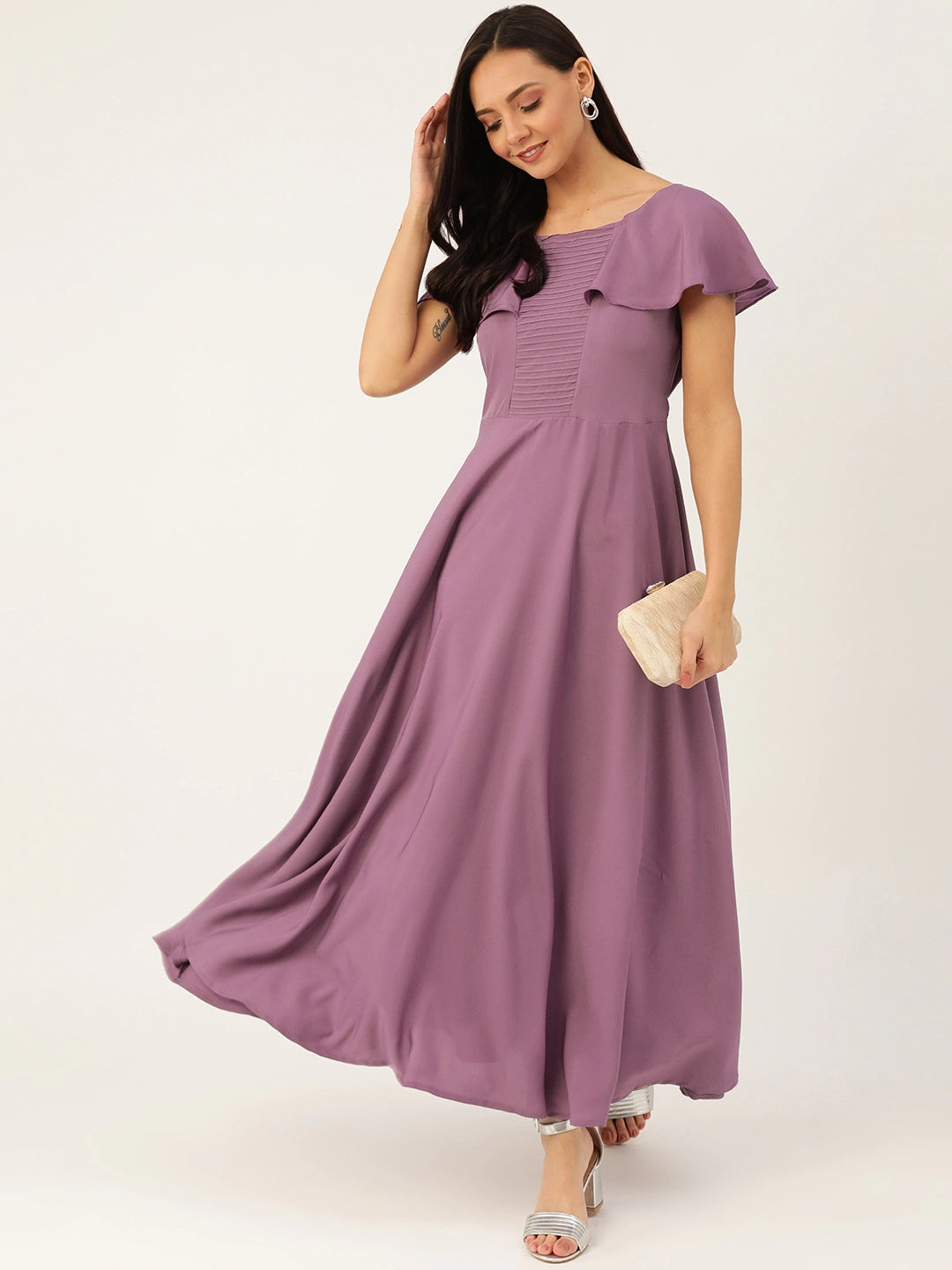 Women Purple Solid Maxi Dress
