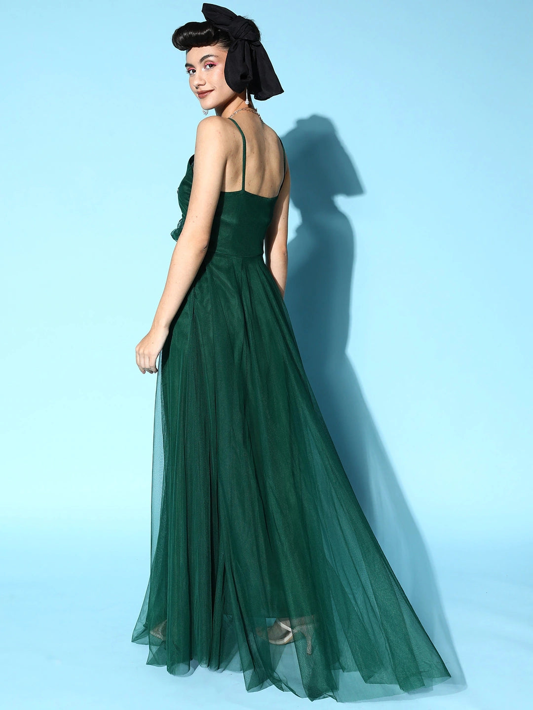 Women Gorgeous Green Solid Elevated Gown Dress