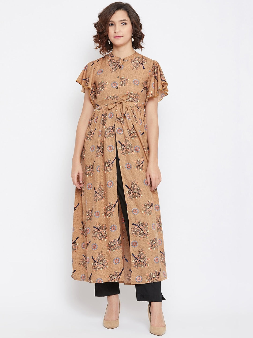 Women Brown & Blue Floral Printed A-Line Dress