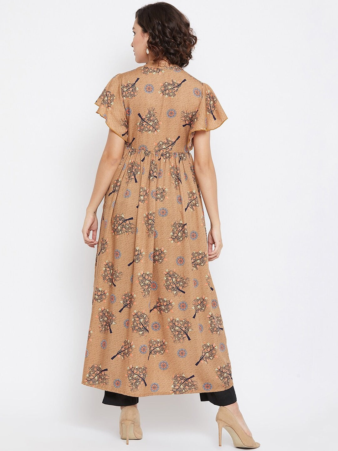 Women Brown & Blue Floral Printed A-Line Dress