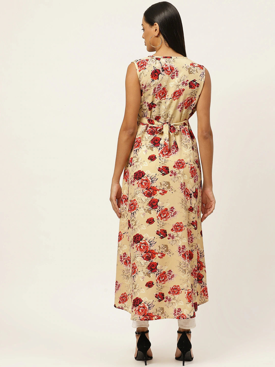 Women Beige & Maroon Floral Printed A-Line Dress