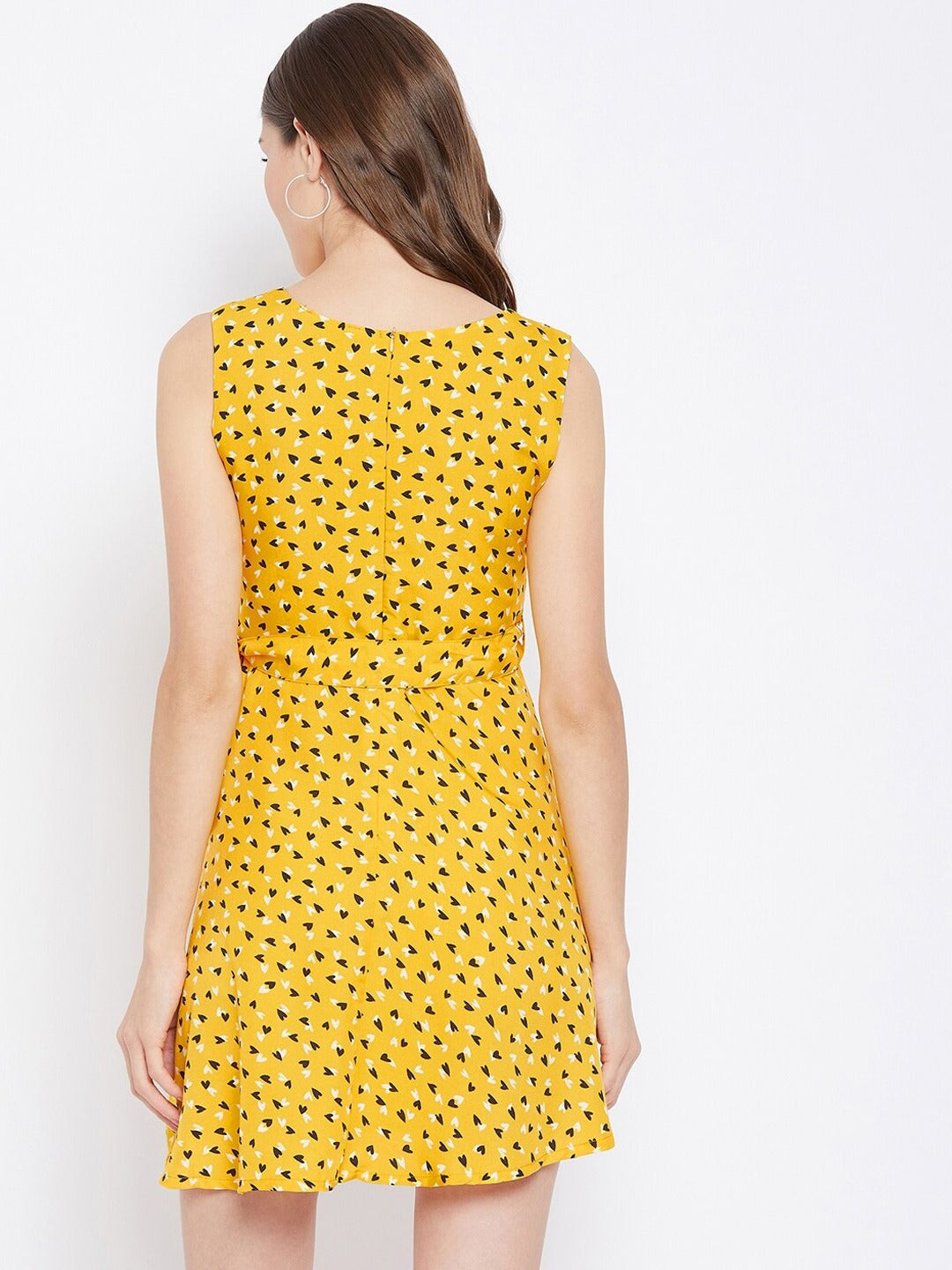 Women Yellow Conversational Printed Crepe Mini Dress