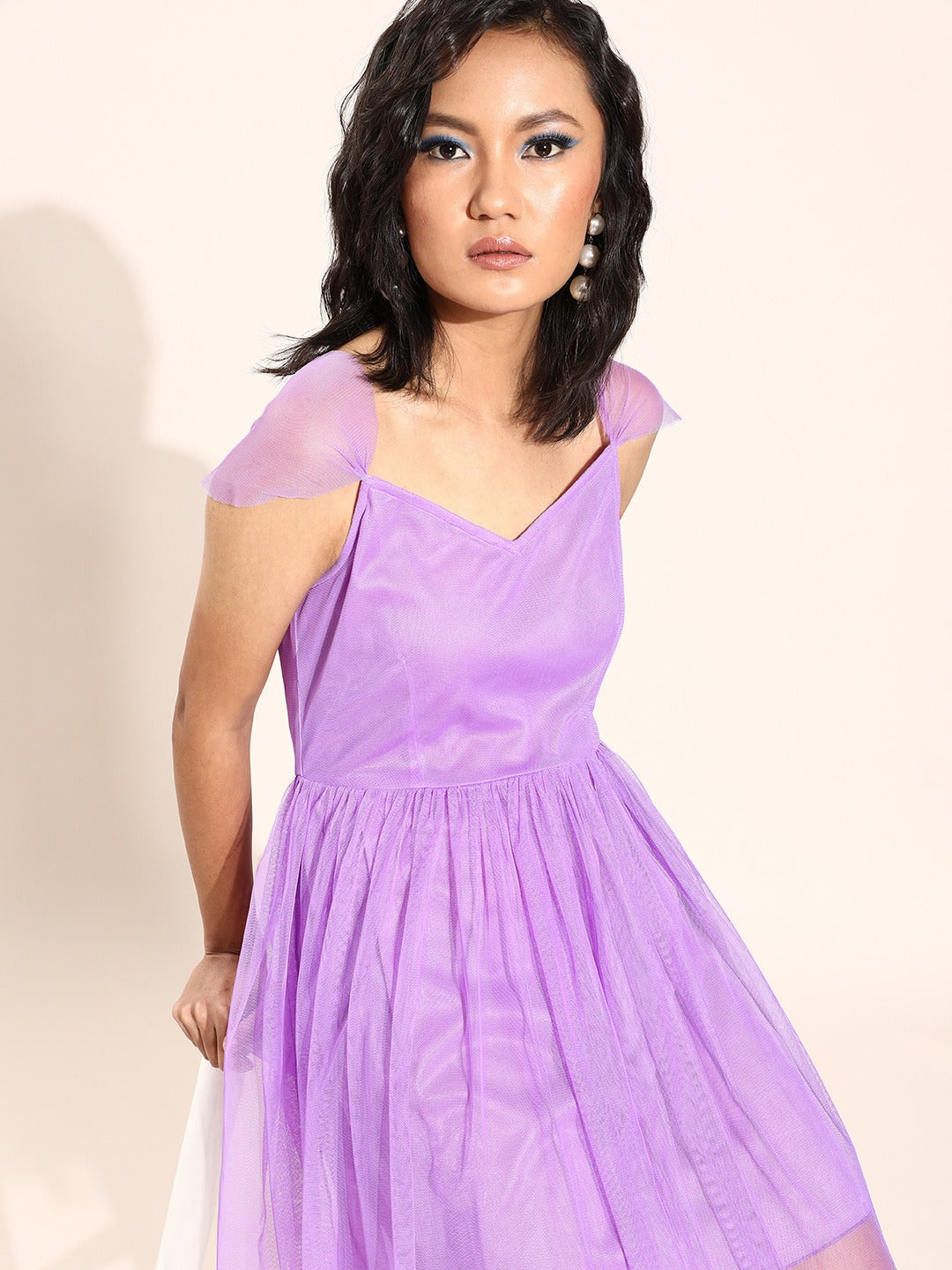Women Charming Purple Solid Sweetheart Neck Dress