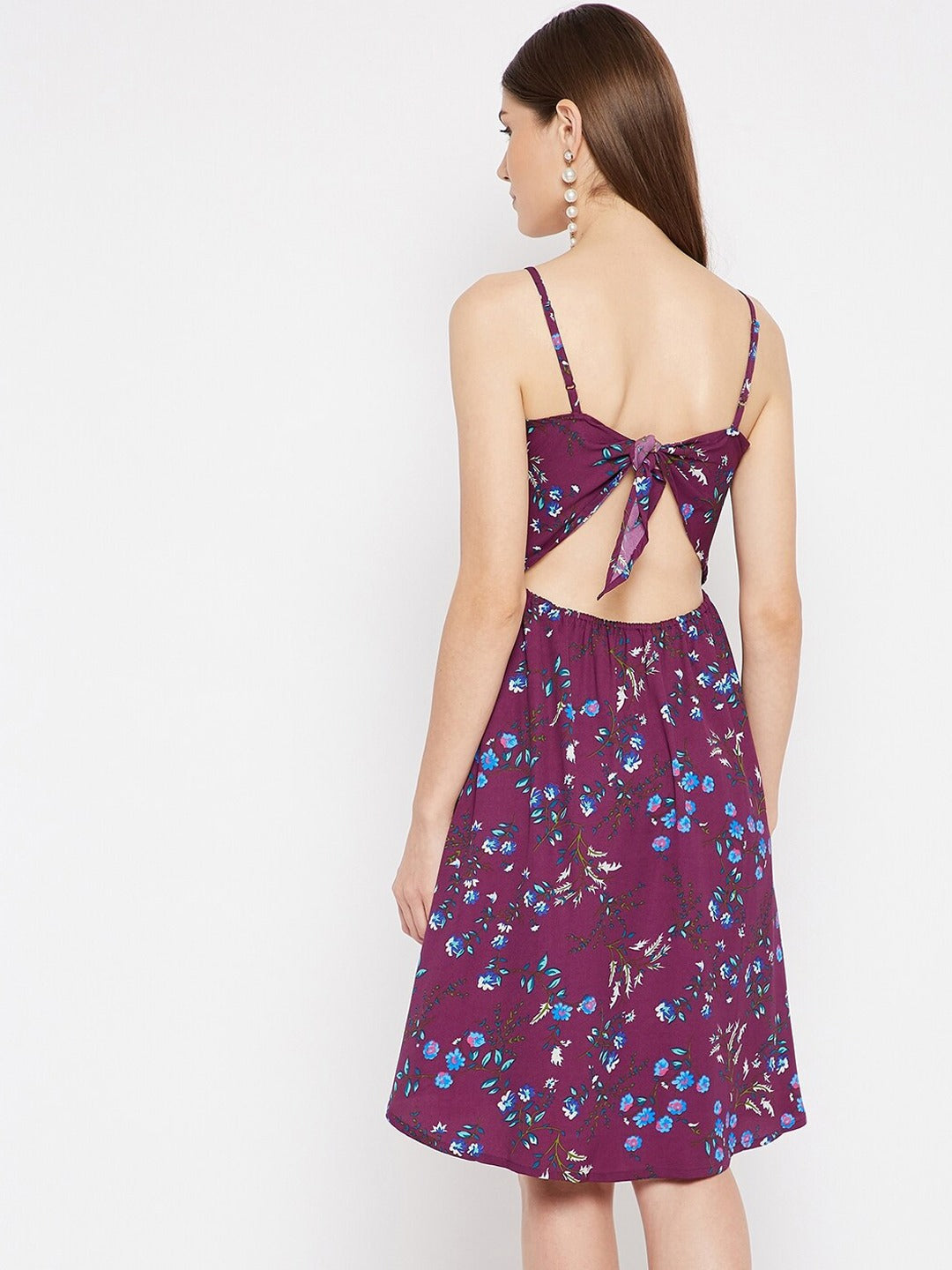 Women Purple & Blue Floral Crepe Dress