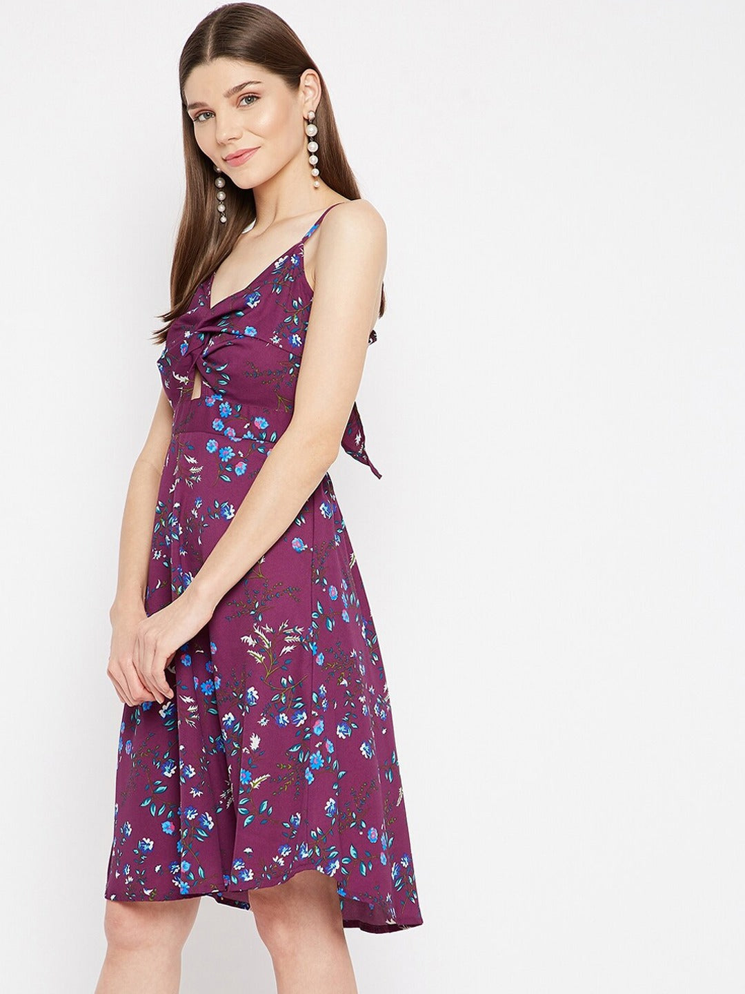 Women Purple & Blue Floral Crepe Dress