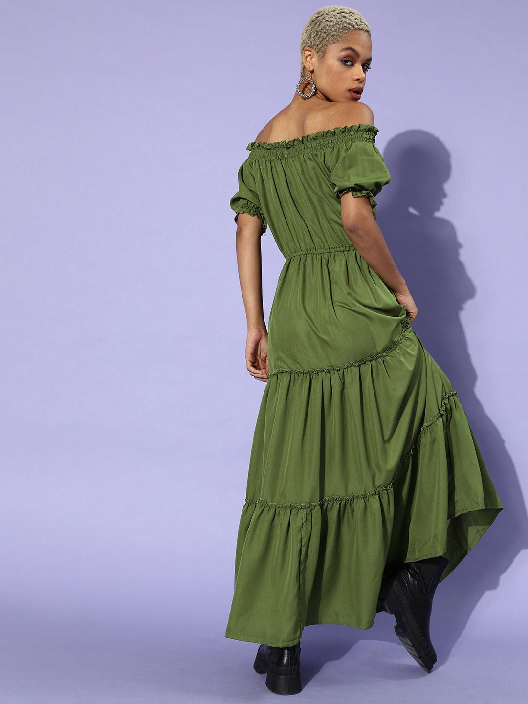 Women Olive Green Off-Shoulder Maxi Dress