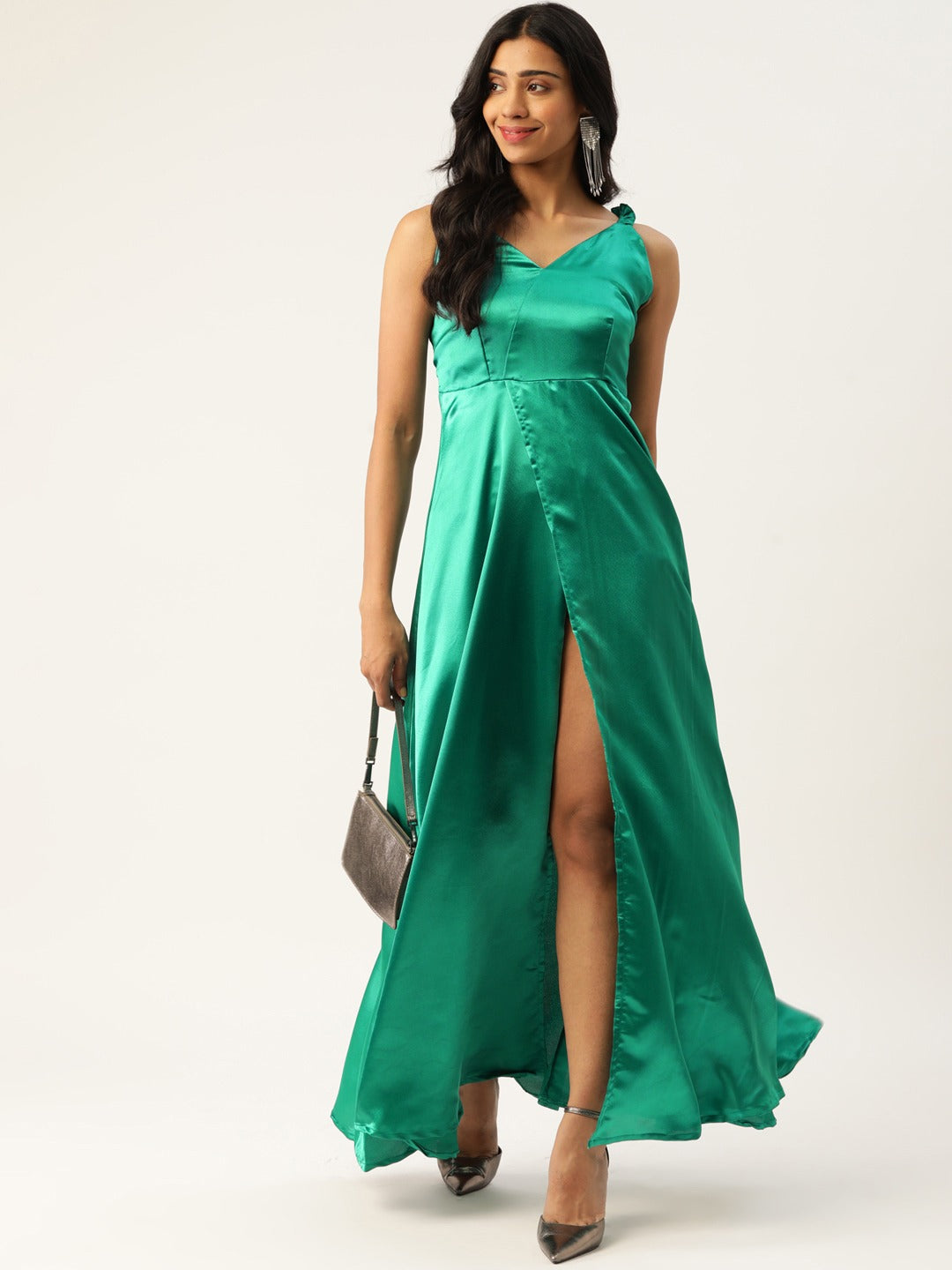 Women Green Satin Maxi Dress
