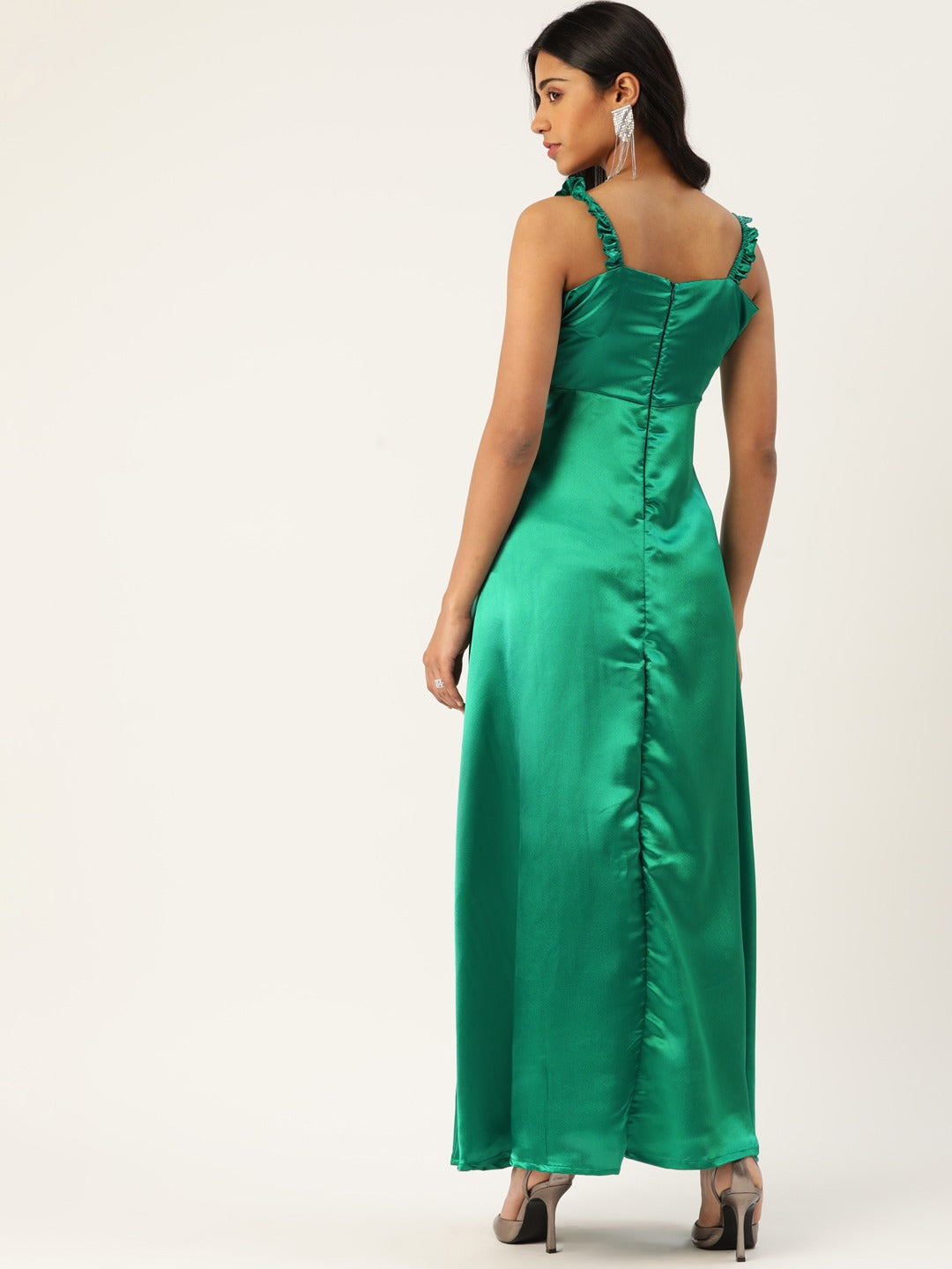 Women Green Satin Maxi Dress