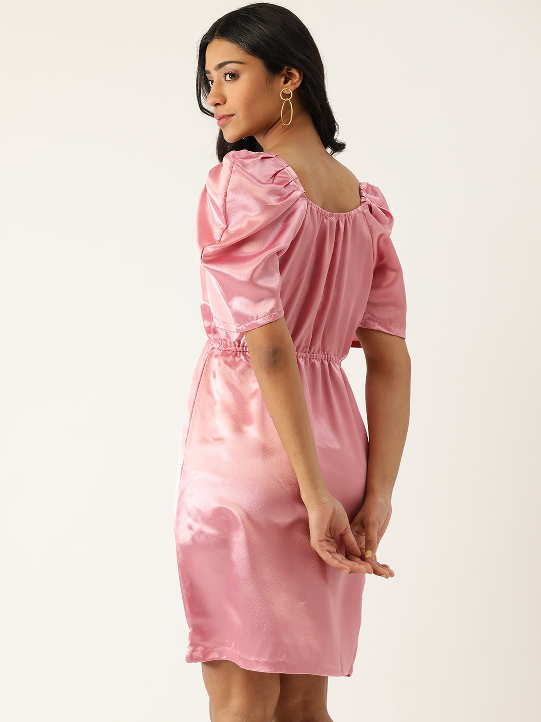 Women Pink Solid Satin A-Line Dress