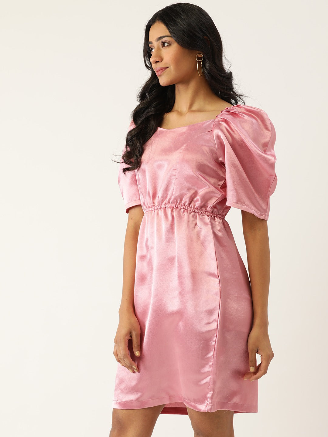 Women Pink Solid Satin A-Line Dress