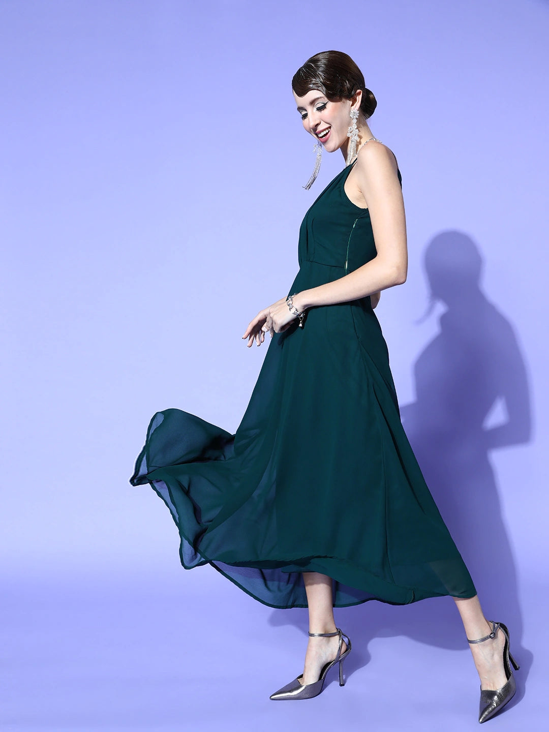 Women Gorgeous Green Solid Sun Dress