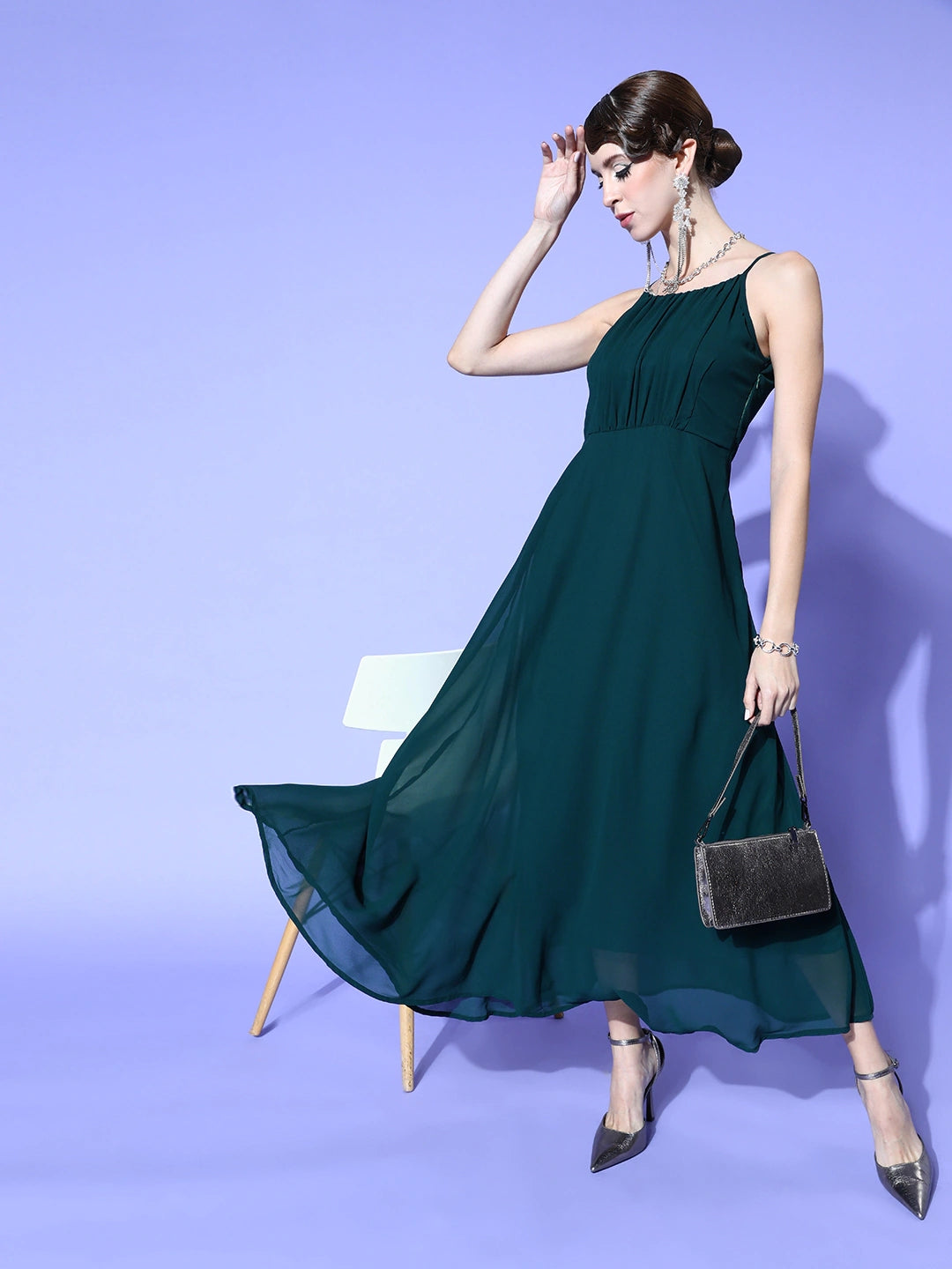 Women Gorgeous Green Solid Sun Dress