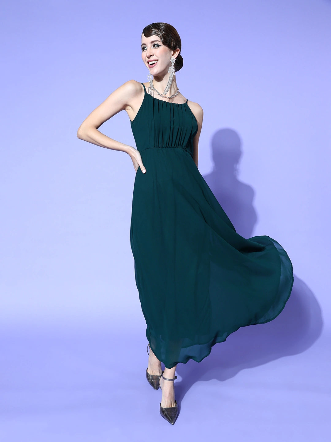 Women Gorgeous Green Solid Sun Dress