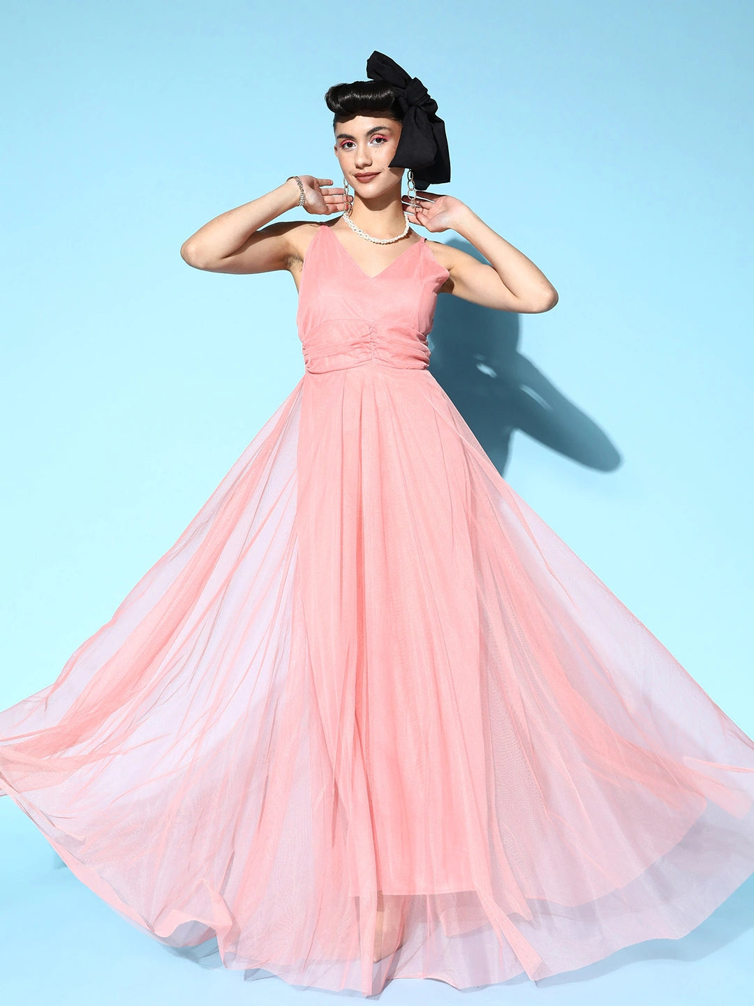 Women Pretty Pink Solid Elevated Gown Dress