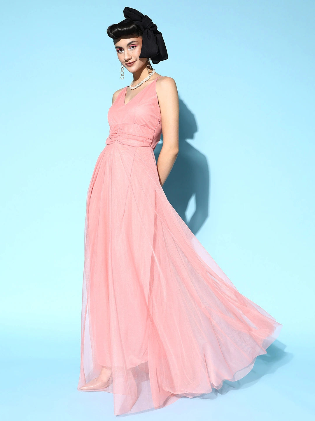 Women Pretty Pink Solid Elevated Gown Dress