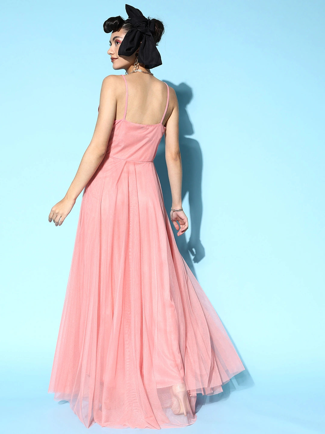 Women Pretty Pink Solid Elevated Gown Dress
