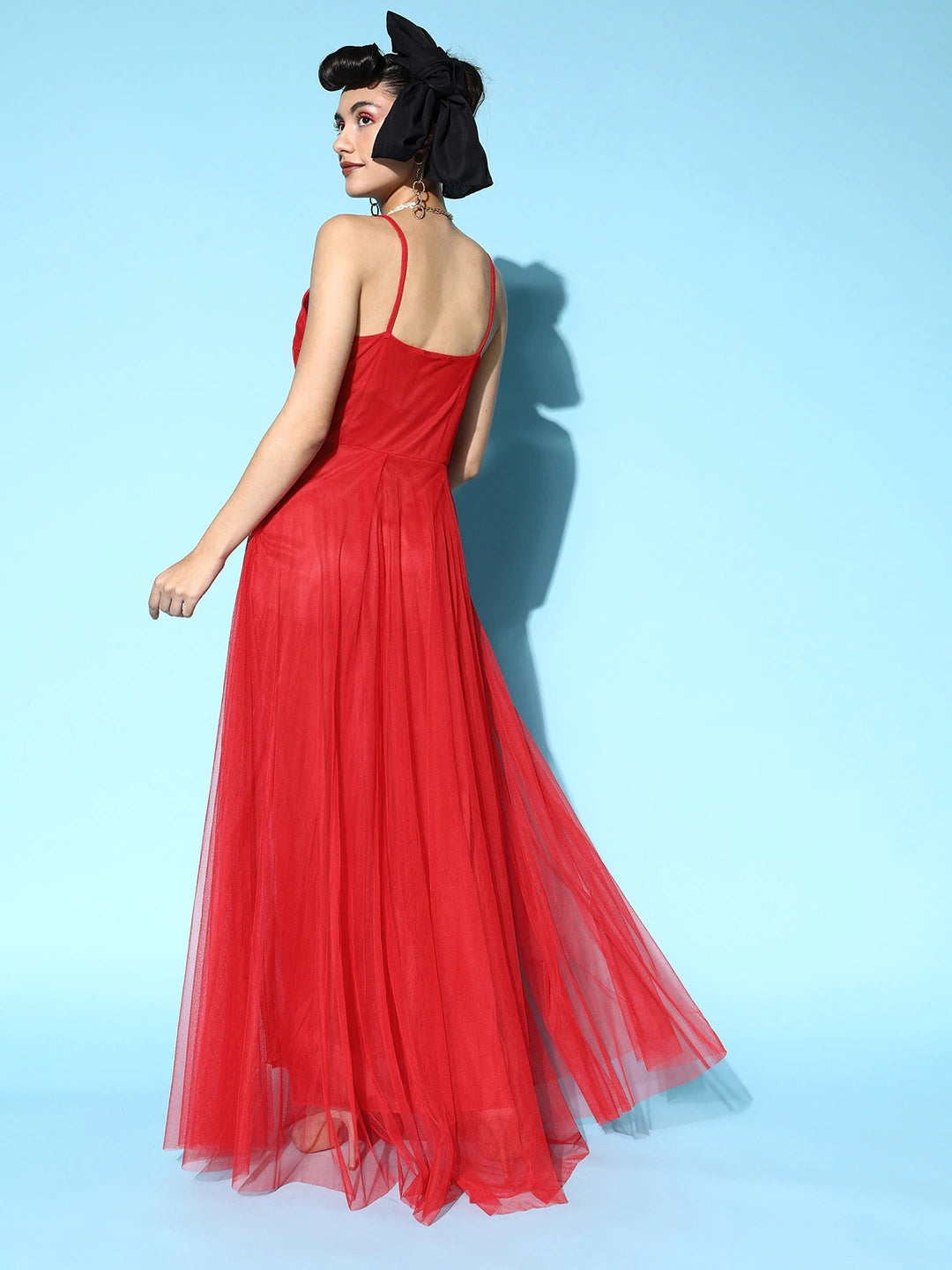 Women Red Solid Elevated Gown Dress