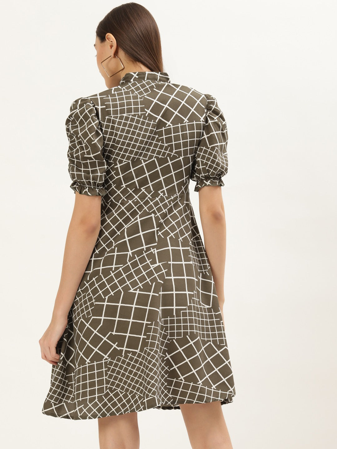 Women Olive Keyhole Neck A-Line Dress