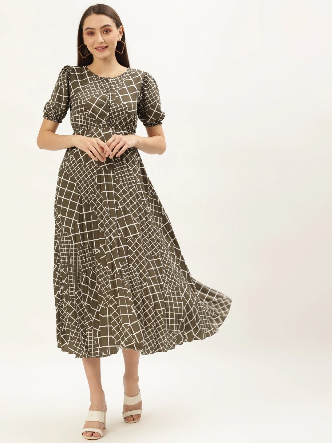 Women Teal Crepe Midi Dress