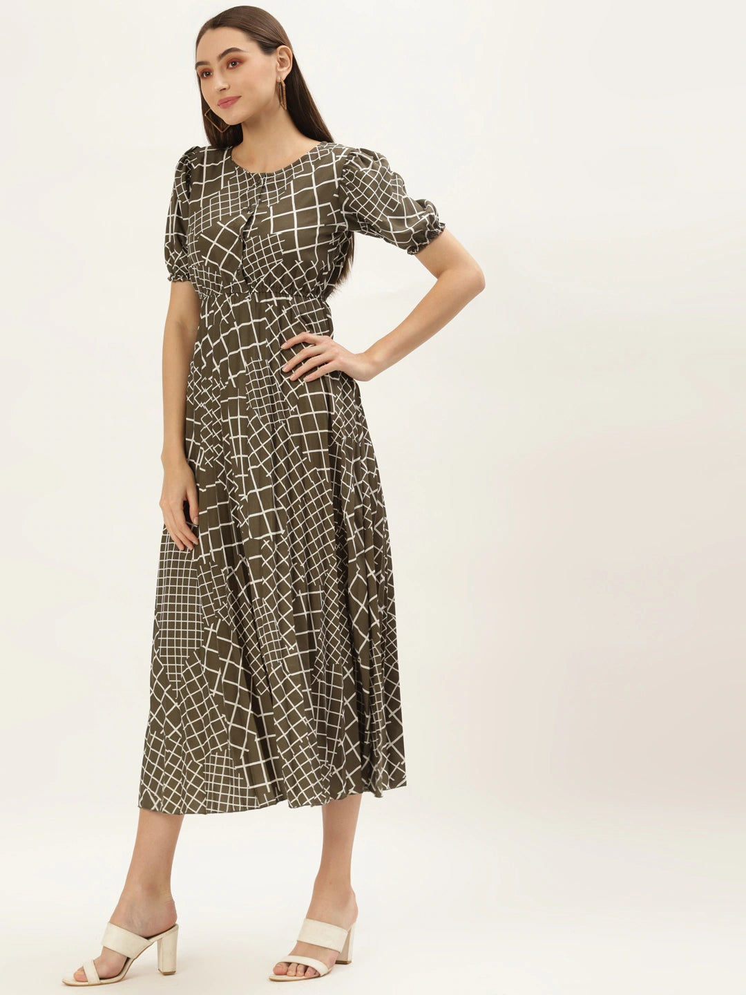 Women Teal Crepe Midi Dress