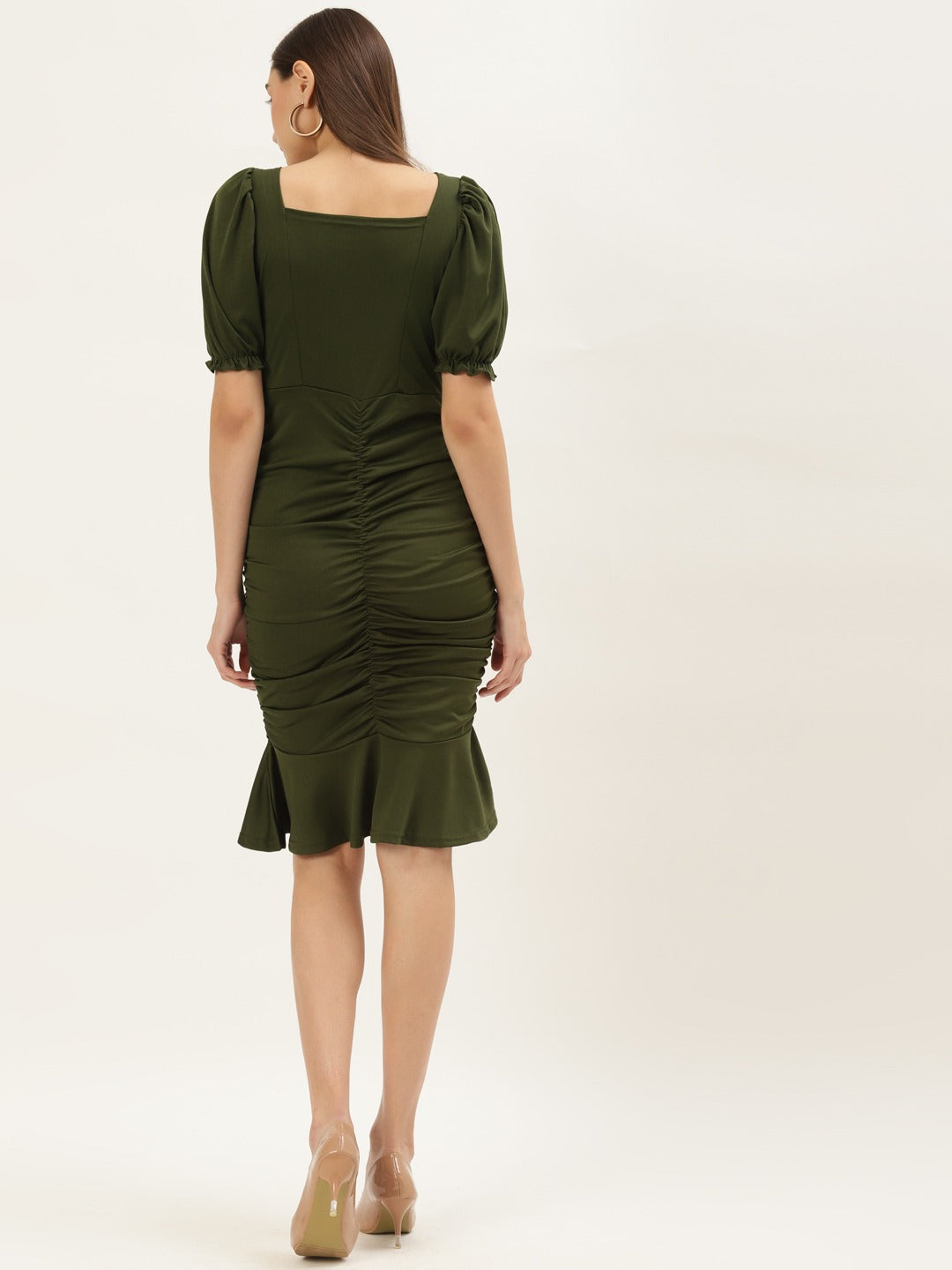 Women Olive Solid Bodycon Dress