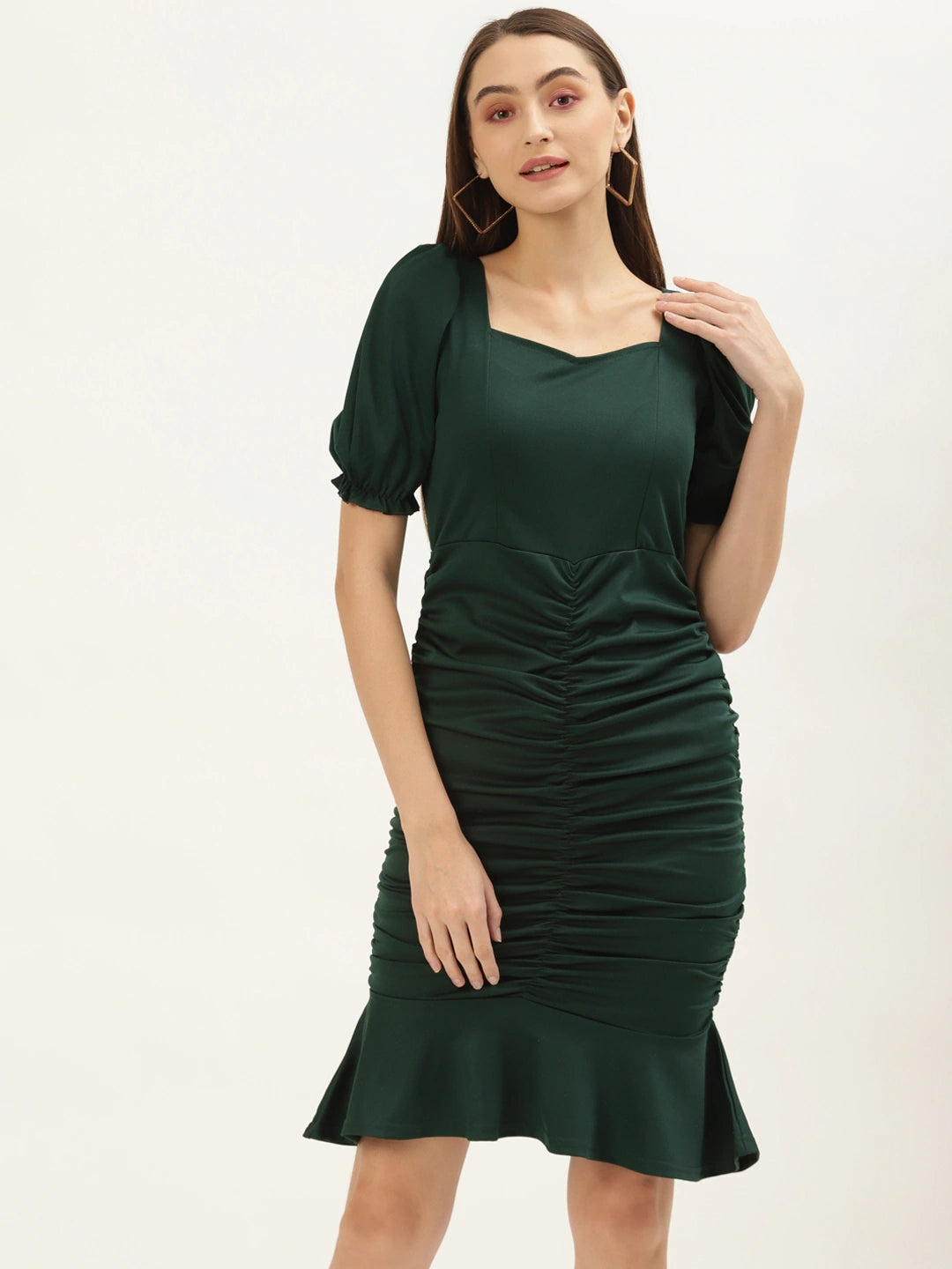 Women Green Solid Bodycon Dress