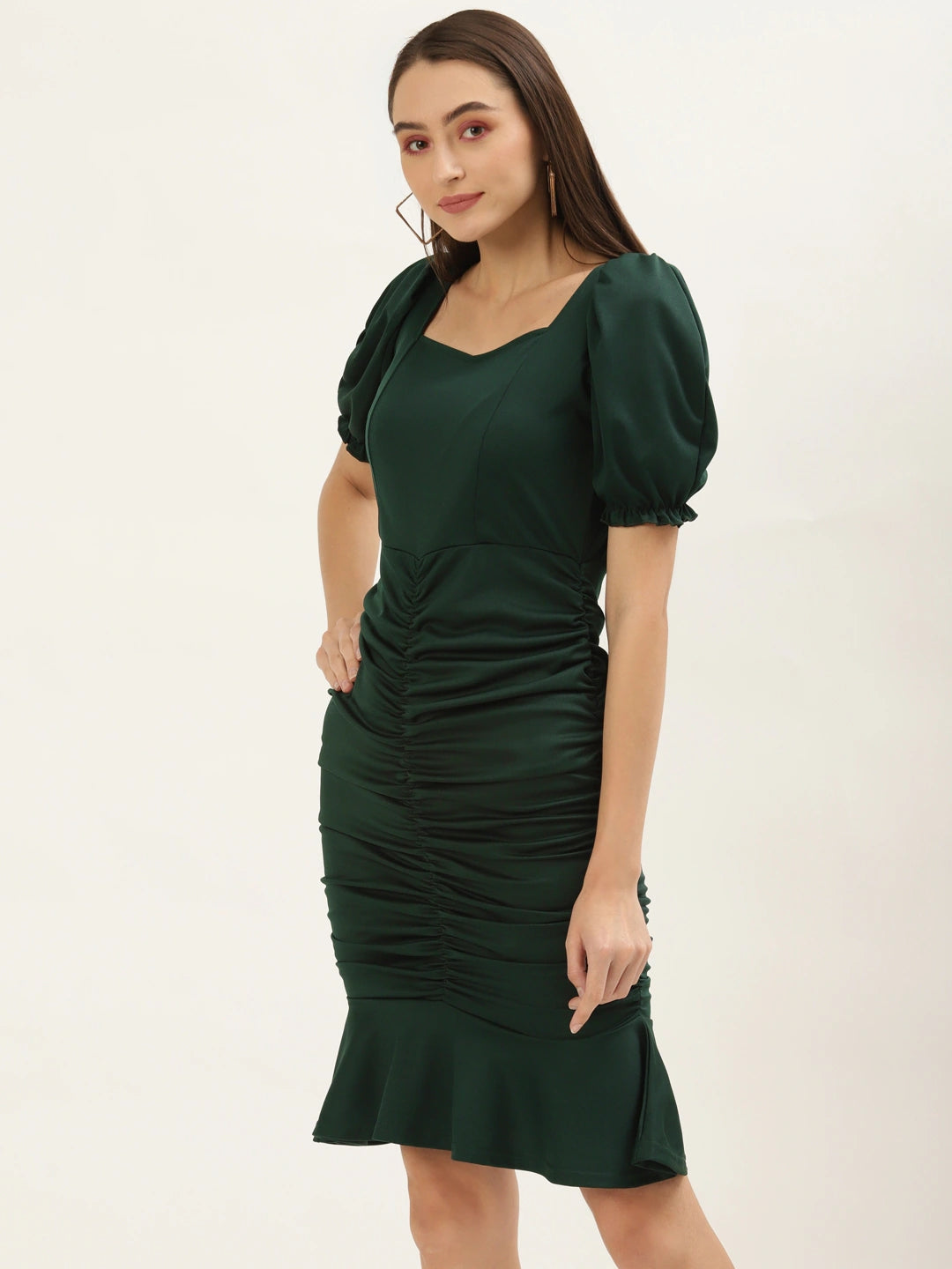 Women Green Solid Bodycon Dress