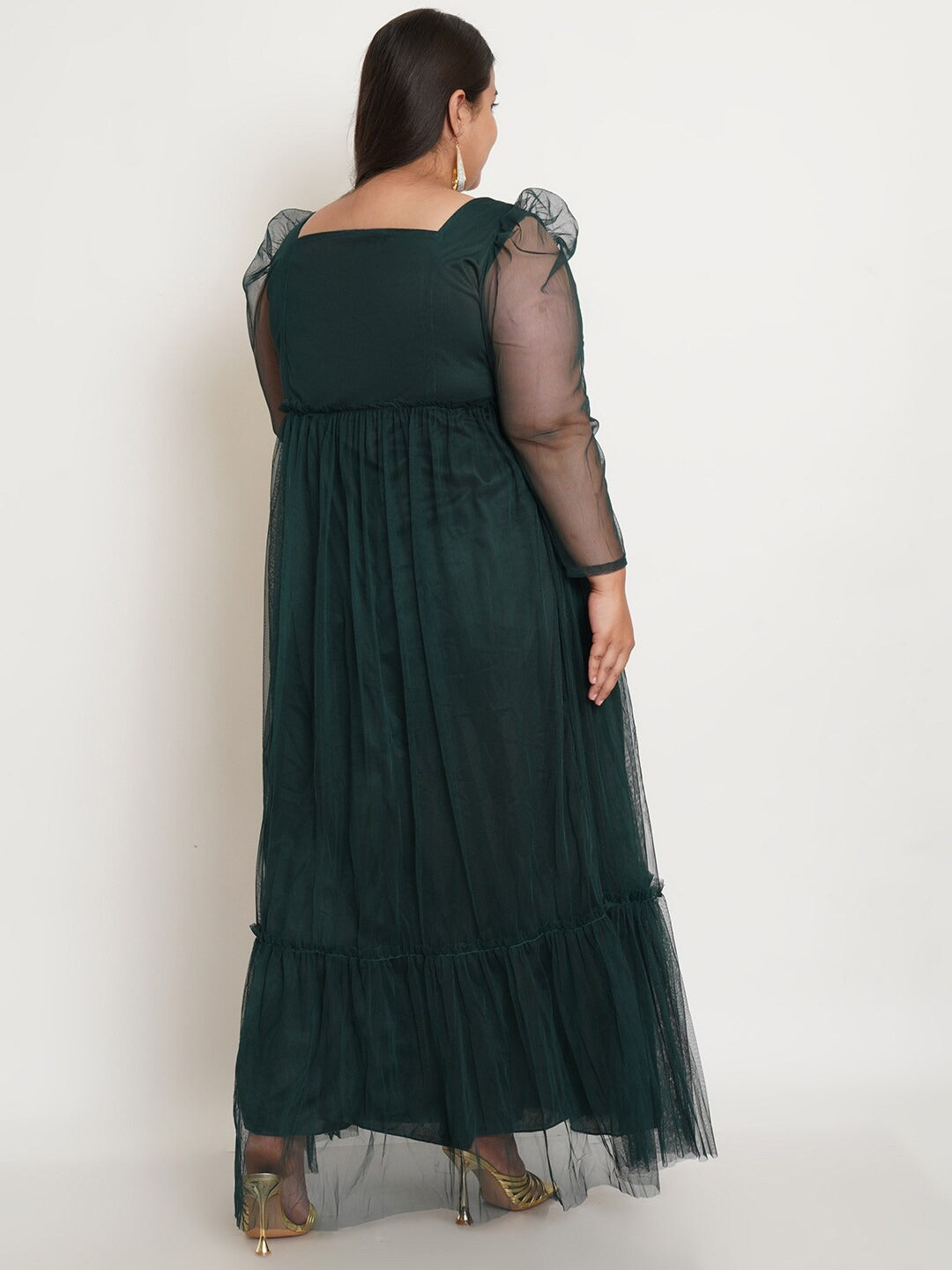 Women Plus Size Green Net Maxi Dress
