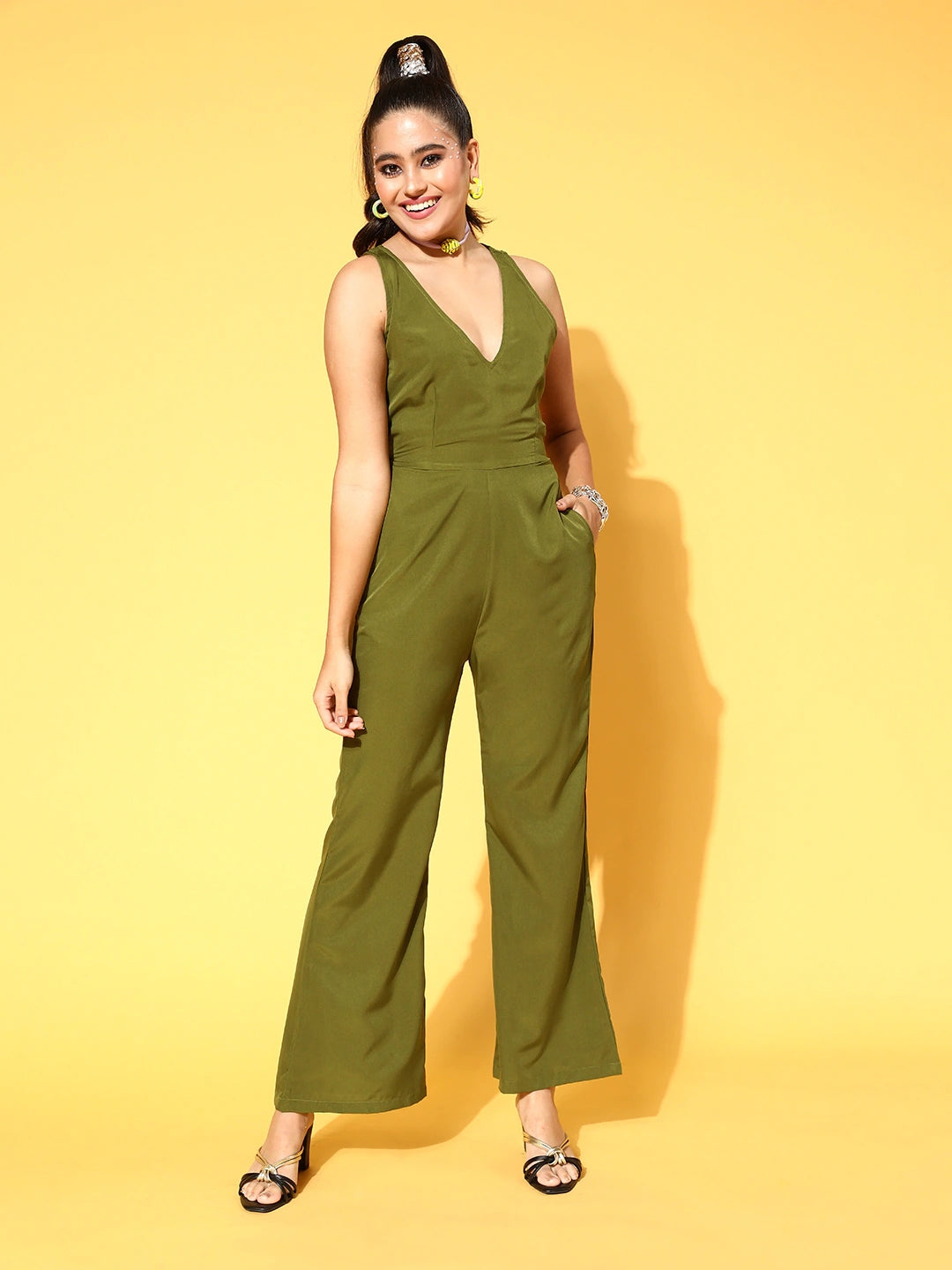 Women Olive Solid Joyful Jumpsuit